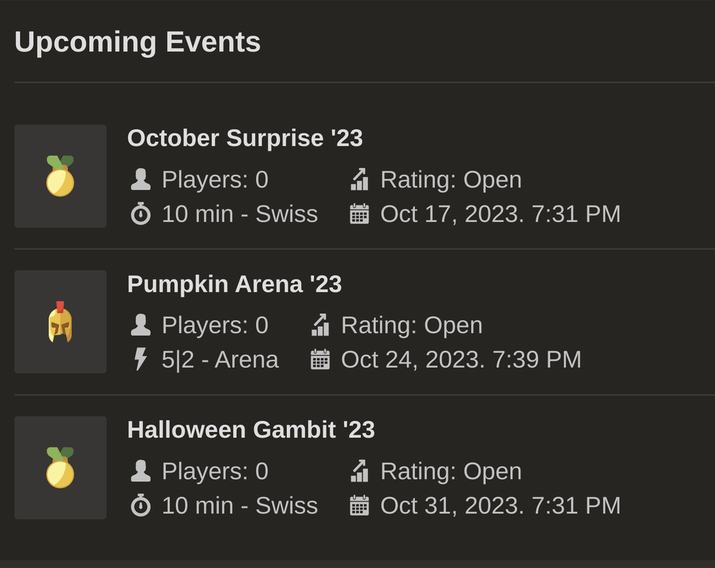 Online Tournaments: October 23, 2023